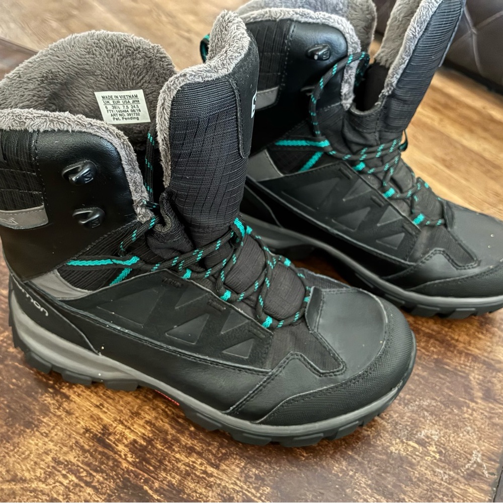 Black and Teal Salomon Winter Boots